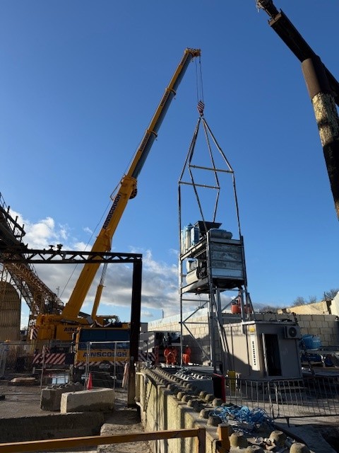 Liebherr Concrete Plant Installation – Crane Lift at Myers ReadyMix Huddersfield Liebherr concrete batching equipment being installed by crane at Myers ReadyMix Huddersfield site